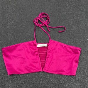 12th Tribe Fuchsia Halter Crop Top